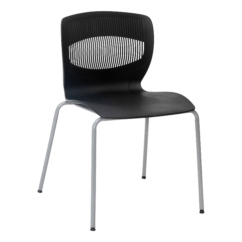 Commercial Grade 770 LB. Capacity Plastic Stack Chair with Lumbar Support-Black