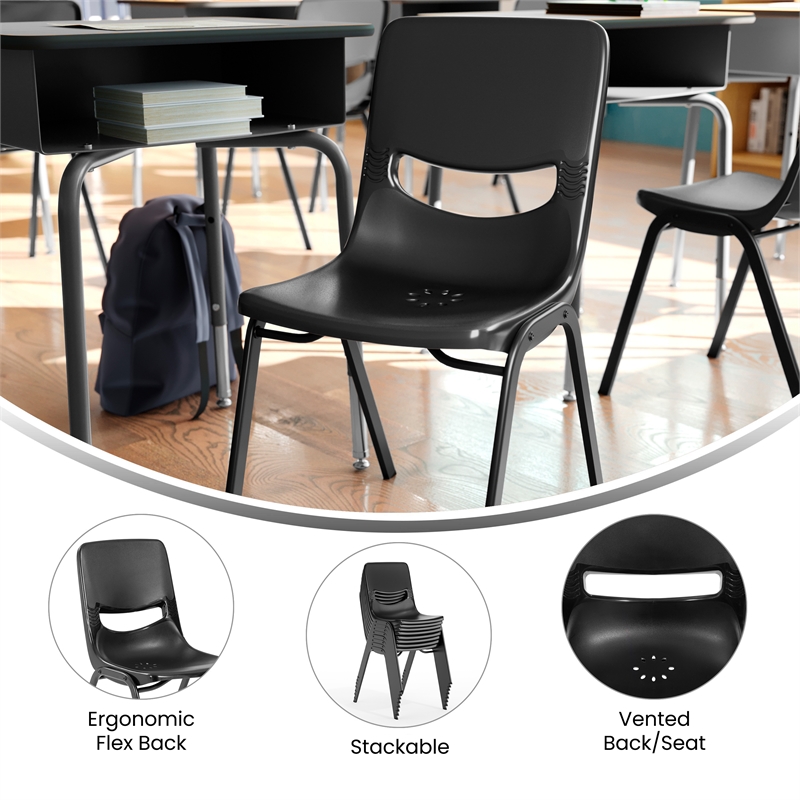 Ergonomic Heavy-Duty Flex Comfort Classroom Stack Chair in Black