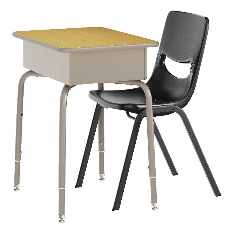 Maple/Silvr Student Desk with Open Front Metal Book Box & Blk Flex Comfort Chair