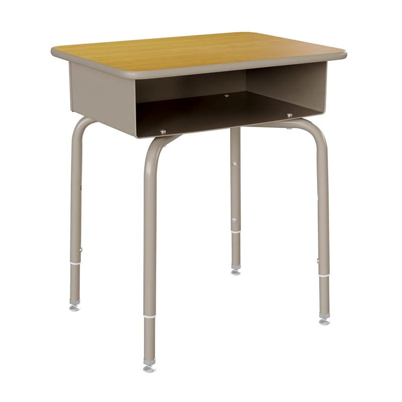 Maple/Slvr Student Desk with Open Front Metal Book Box & Navy Flex Comfort Chair