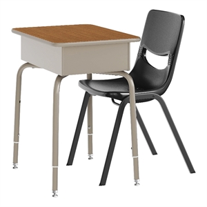 Walnut/Slvr Student Desk with Open Front Metal Book Box & Blk Flex Comfort Chair