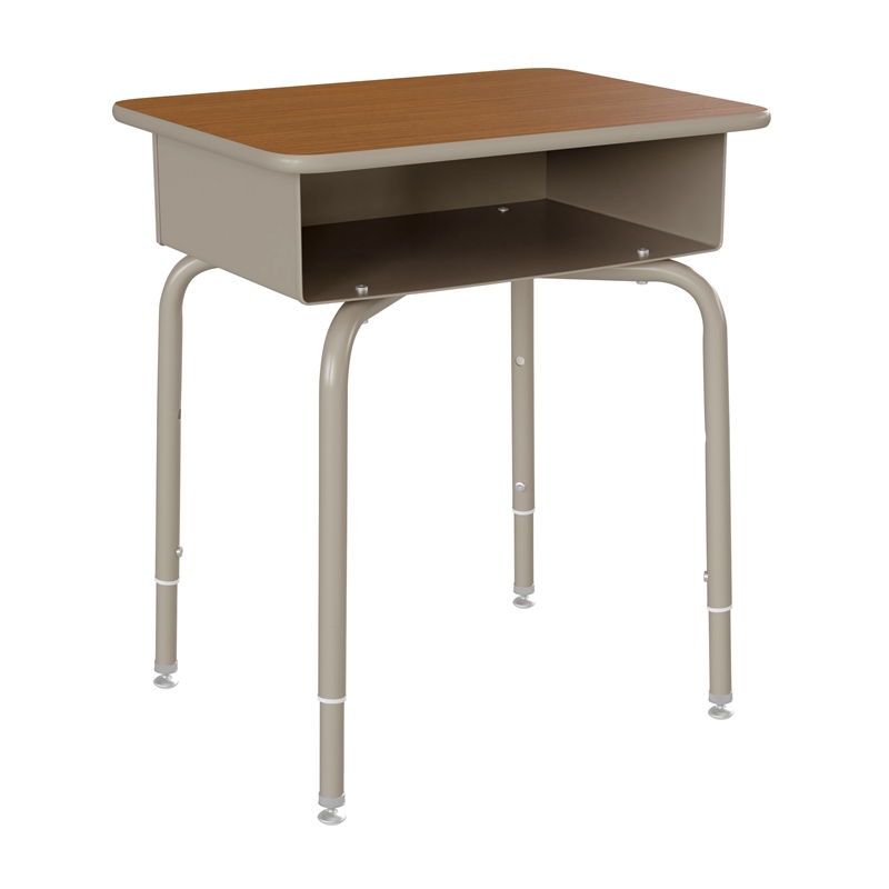 Walnut/Slvr Student Desk with Open Front Metal Book Box & Blk Flex Comfort Chair