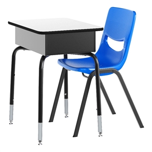 Gray/Black Student Desk with Open Front Metal Book Box & Navy Flex Comfort Chair
