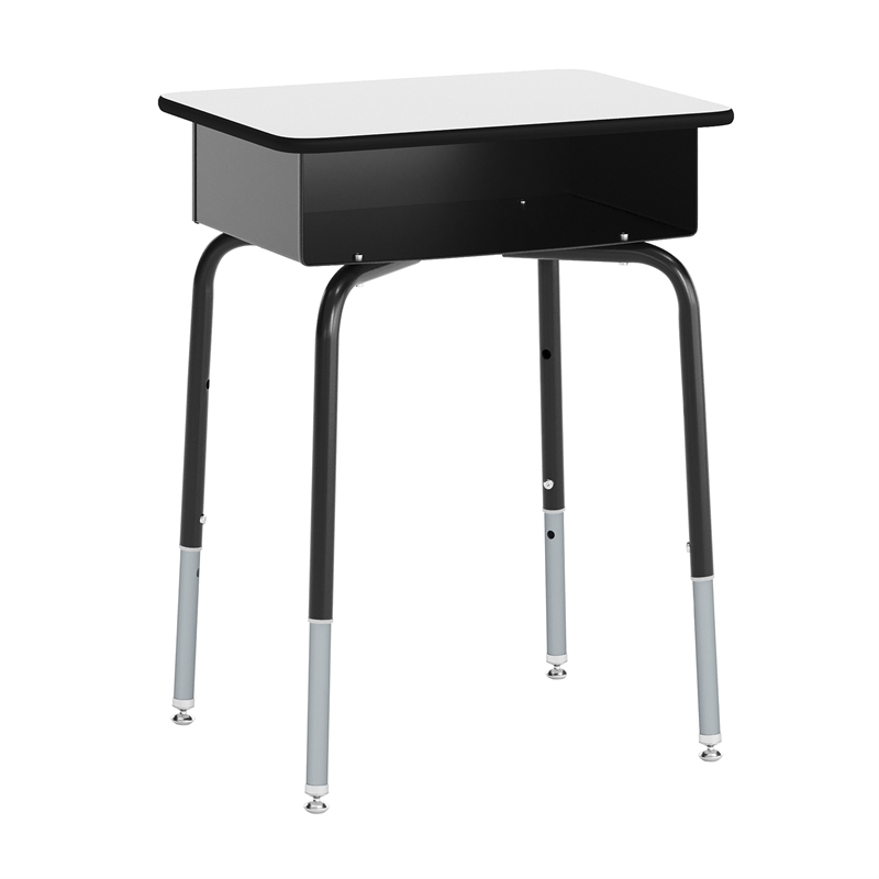 Gray/Black Student Desk with Open Front Metal Book Box & Navy Flex Comfort Chair