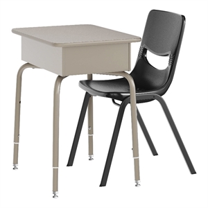 Gr Grnte/Svr Student Desk with Open Front Metal Book Box & Bk Flex Comfort Chair