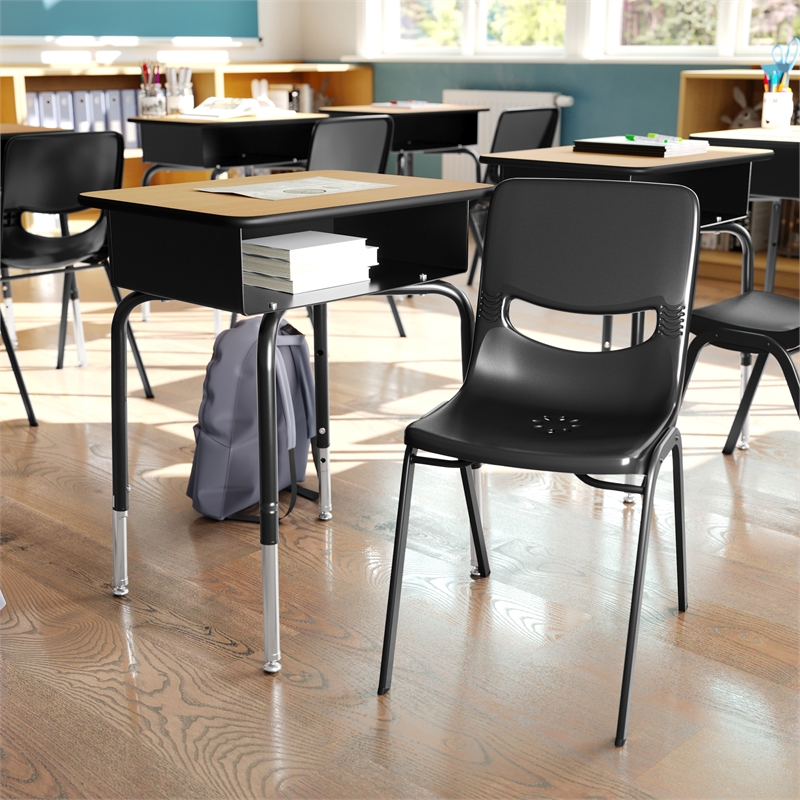 Natural/Blk Student Desk with Open Front Metal Book Box & Blk Flex Comfort Chair