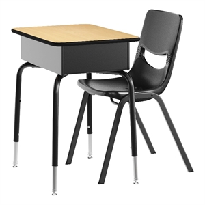Natural/Blk Student Desk with Open Front Metal Book Box & Blk Flex Comfort Chair