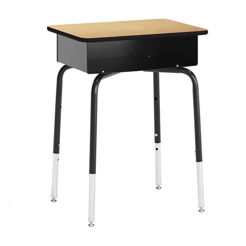 Natural/Blk Student Desk with Open Front Metal Book Box & Blk Flex Comfort Chair