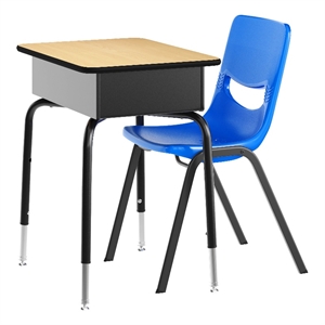 Natural/Blk Student Desk with Open Front Metal Book Box & Nvy Flex Comfort Chair