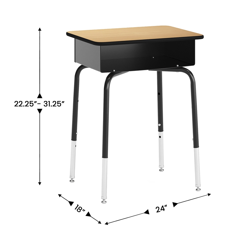 Natural/Blk Student Desk with Open Front Metal Book Box & Nvy Flex Comfort Chair