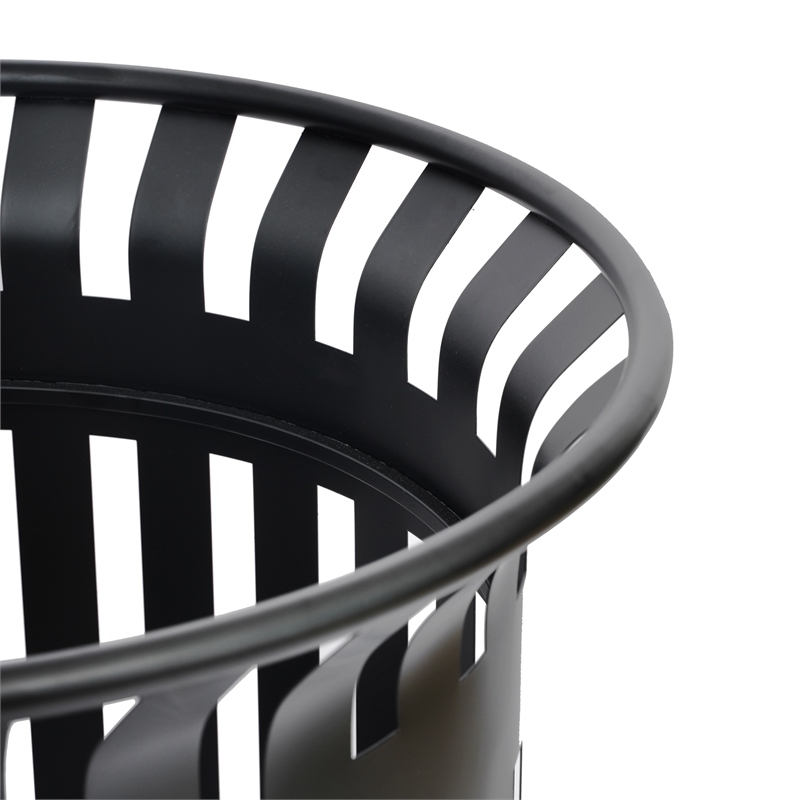 Commercial Outdoor Round Slatted Steel 37 Gallon Trash Can with Inner Bin in Blk