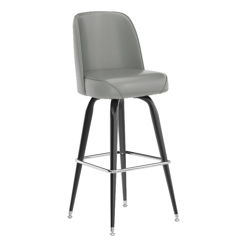 Metal Bar Stool with Swivel Vinyl Bucket Seat and Footrest in Gray
