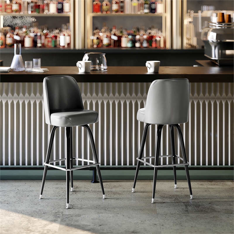 Metal Bar Stool with Swivel Vinyl Bucket Seat and Footrest in Gray