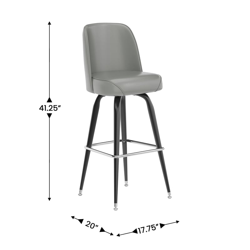 Metal Bar Stool with Swivel Vinyl Bucket Seat and Footrest in Gray
