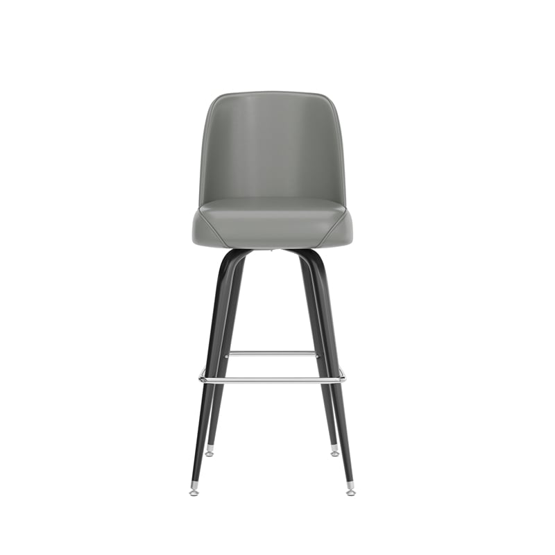 Metal Bar Stool with Swivel Vinyl Bucket Seat and Footrest in Gray