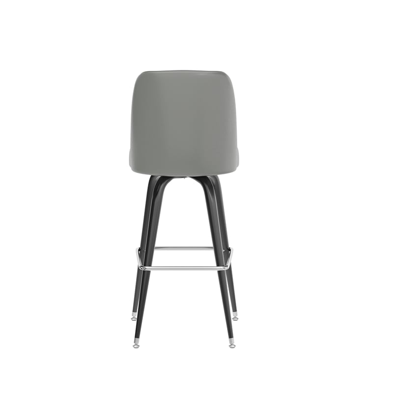 Metal Bar Stool with Swivel Vinyl Bucket Seat and Footrest in Gray