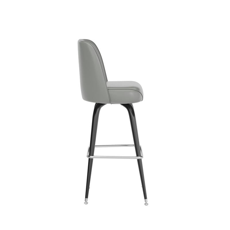 Metal Bar Stool with Swivel Vinyl Bucket Seat and Footrest in Gray