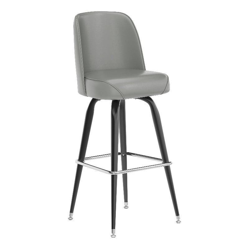 Metal Bar Stool with Swivel Vinyl Bucket Seat and Footrest in Gray
