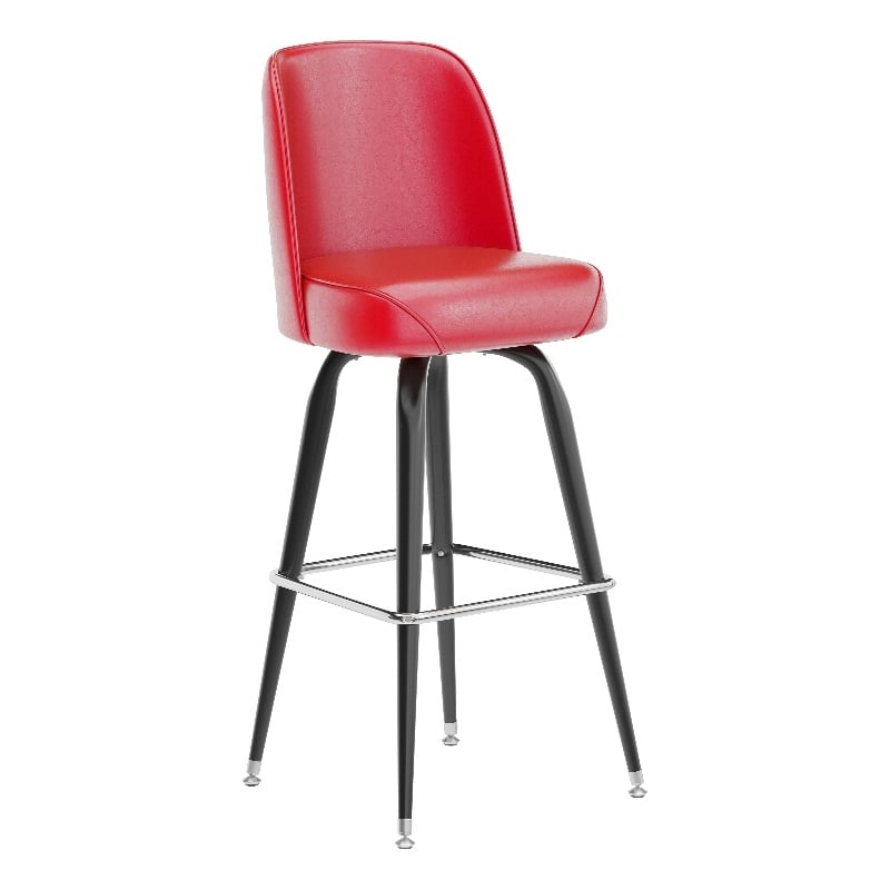 Metal Bar Stool with Swivel Vinyl Bucket Seat and Footrest in Red