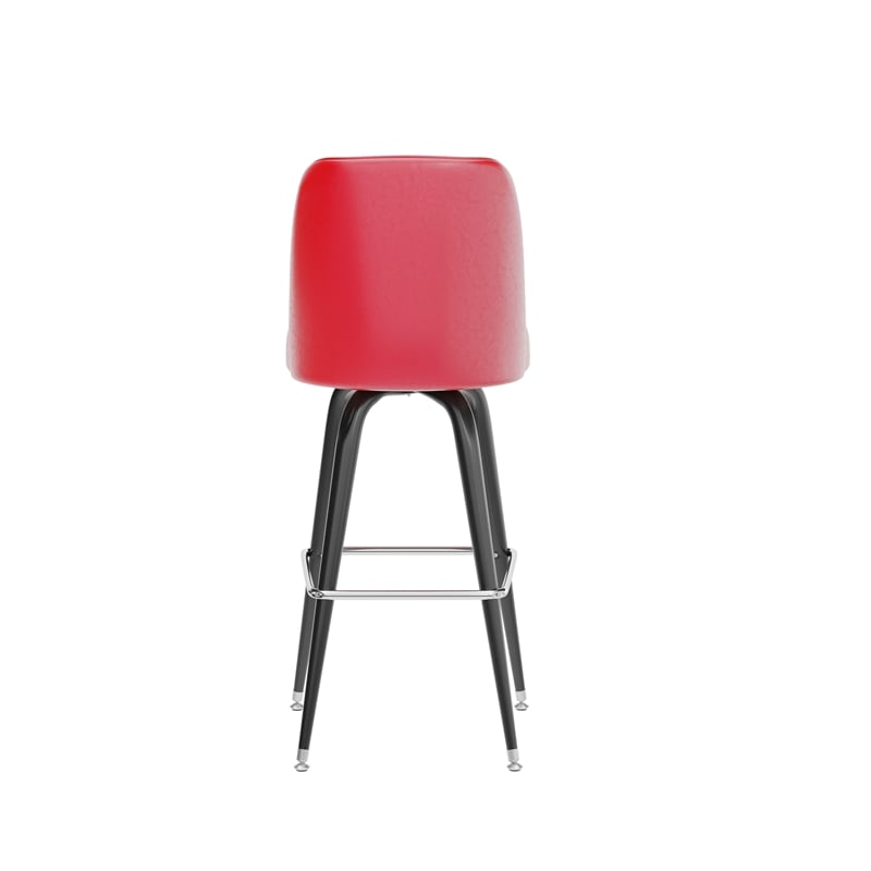 Metal Bar Stool with Swivel Vinyl Bucket Seat and Footrest in Red