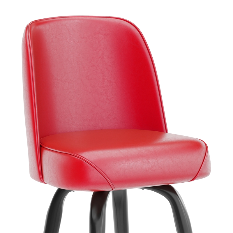 Metal Bar Stool with Swivel Vinyl Bucket Seat and Footrest in Red
