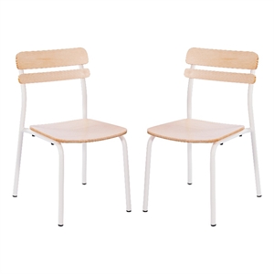 2PK Commercial Solid Wood Dining Chair with White Frame and Antique White Finish