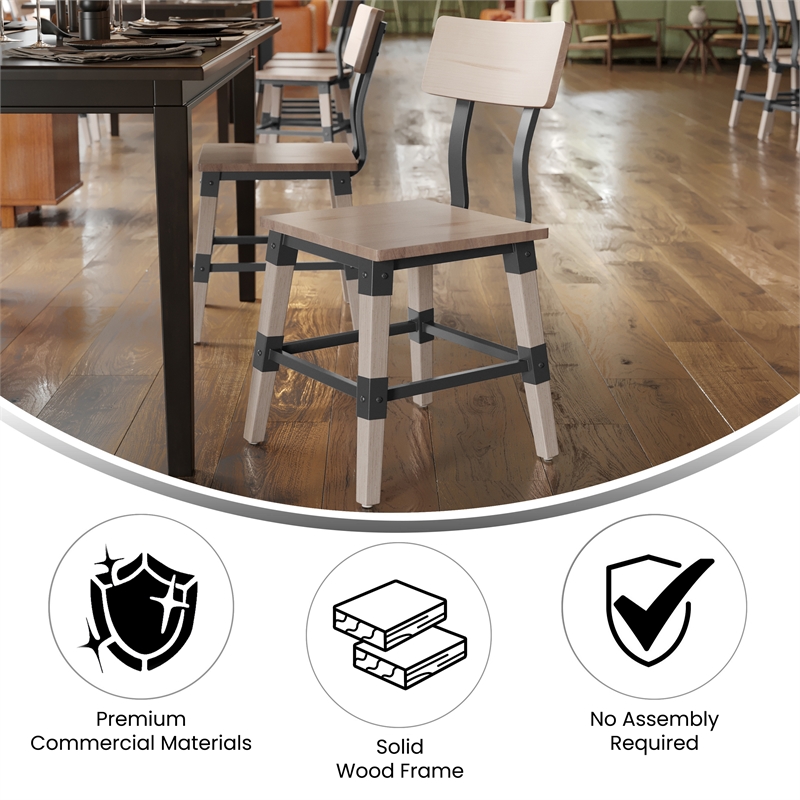 2 Pack Commercial Rustic Antique White Industrial Style Wood Dining Chair