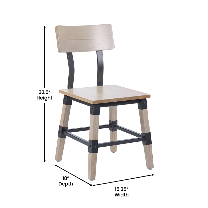 2 Pack Commercial Rustic Antique White Industrial Style Wood Dining Chair