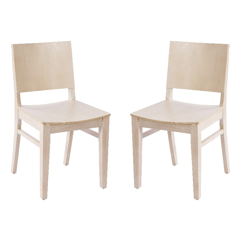 2 Pack Commercial Solid Wood Dining Chair with Curved Backrest in Antique White