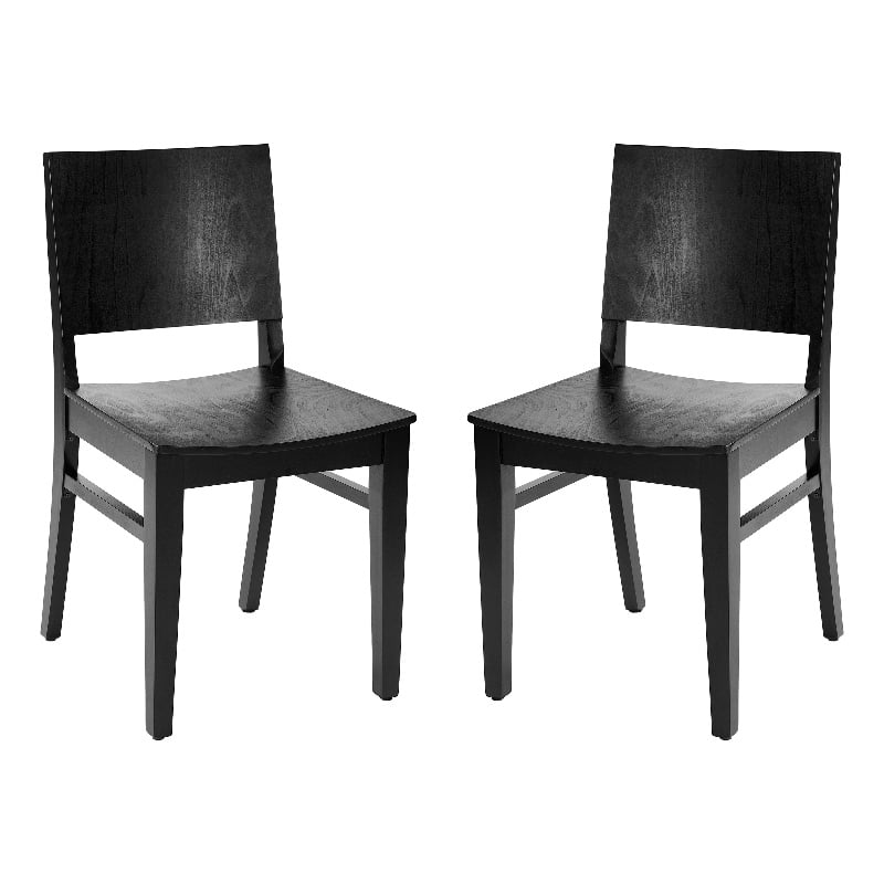 2 Pack Commercial Solid Wood Dining Chair with Curved Backrest in Black