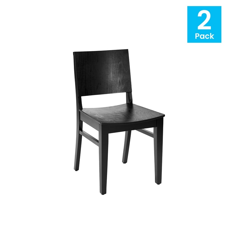 2 Pack Commercial Solid Wood Dining Chair with Curved Backrest in Black