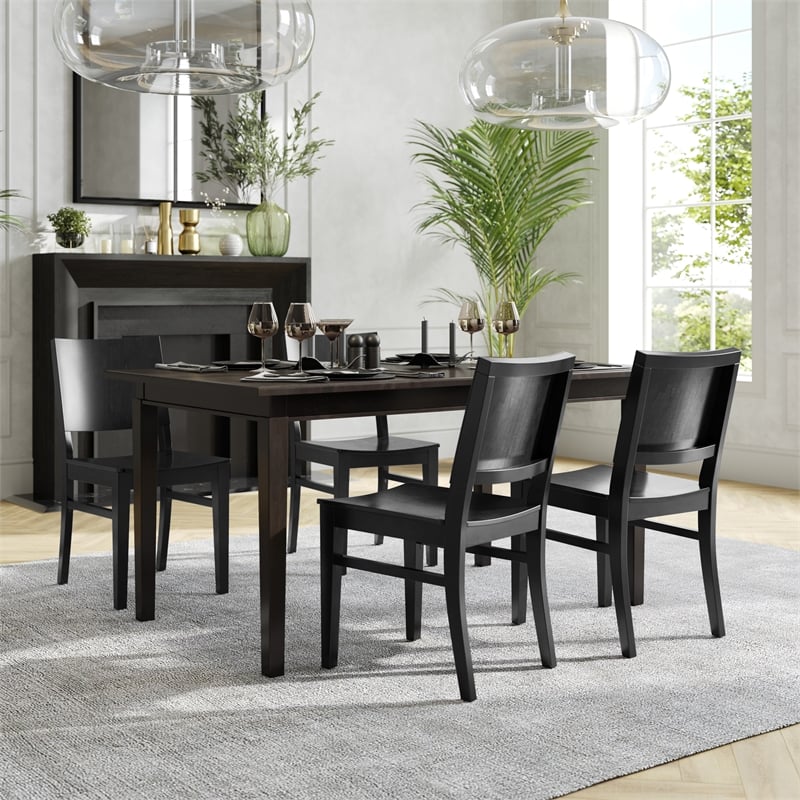 2 Pack Commercial Solid Wood Dining Chair with Curved Backrest in Black