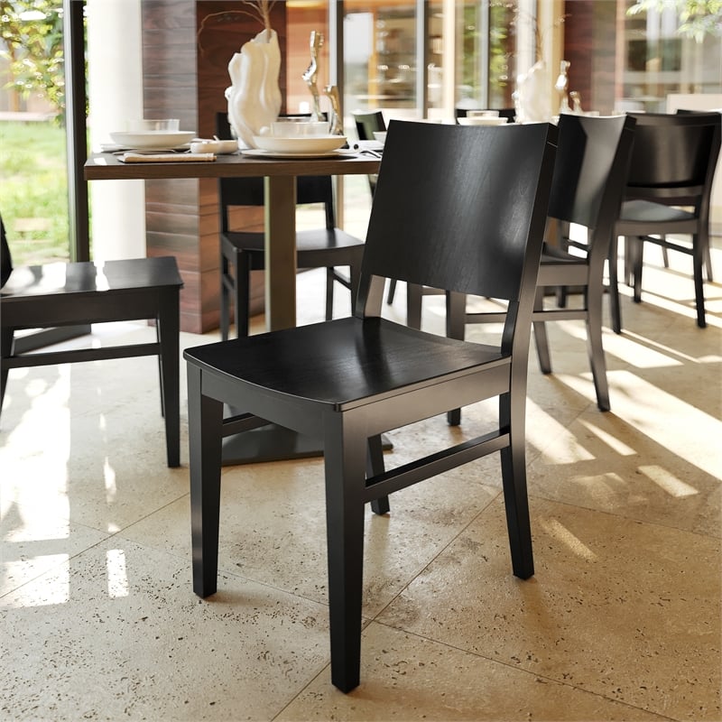 2 Pack Commercial Solid Wood Dining Chair with Curved Backrest in Black