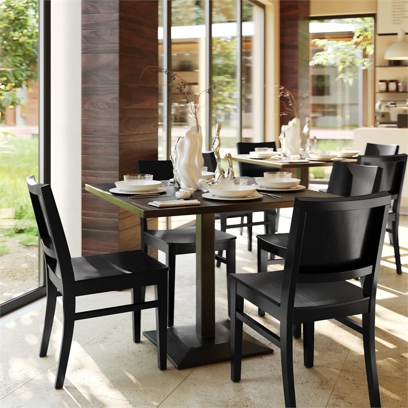 2 Pack Commercial Solid Wood Dining Chair with Curved Backrest in Black