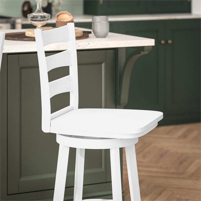 Commercial Wooden Swivel Counter Height Stool in Antique White Wash
