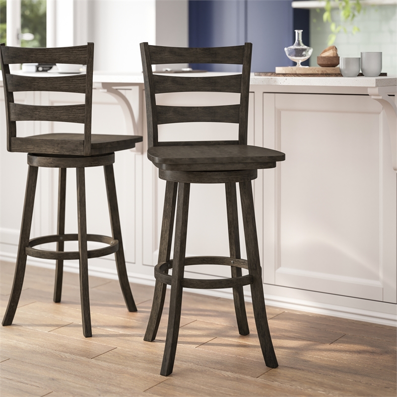 Flash Furniture Commercial Wooden Swivel Bar Height Stool in Gray Wash Walnut