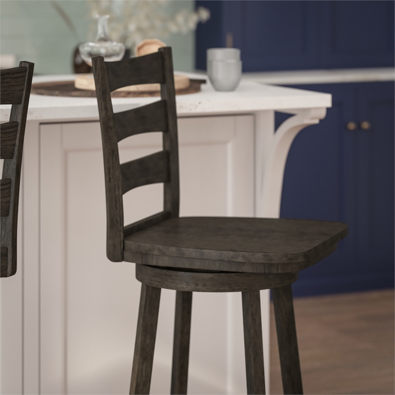 Flash Furniture Commercial Wooden Swivel Bar Height Stool in Gray Wash Walnut