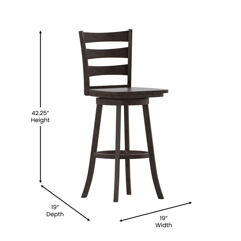 Flash Furniture Commercial Wooden Swivel Bar Height Stool in Gray Wash Walnut