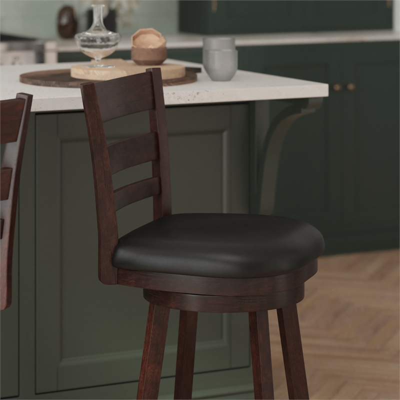 Commercial Wooden Swivel Counter Stools - Espresso/Black LeatherSoft