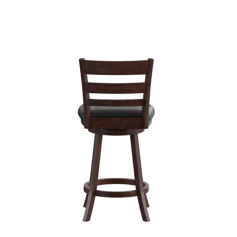 Commercial Wooden Swivel Counter Stools - Espresso/Black LeatherSoft