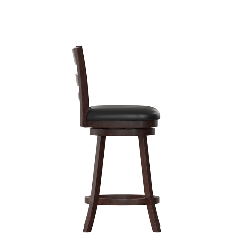 Commercial Wooden Swivel Counter Stools - Espresso/Black LeatherSoft