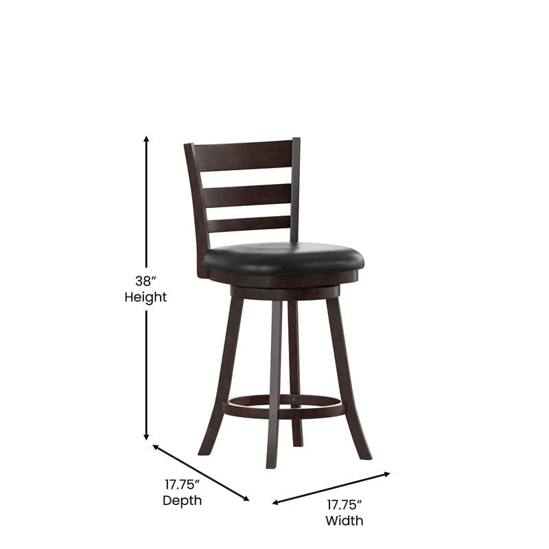 Commercial Wooden Swivel Counter Stools - Espresso/Black LeatherSoft