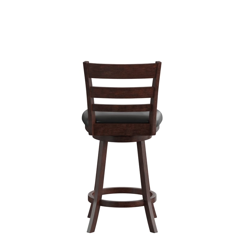 Commercial Wooden Swivel Counter Stools - Espresso/Black LeatherSoft