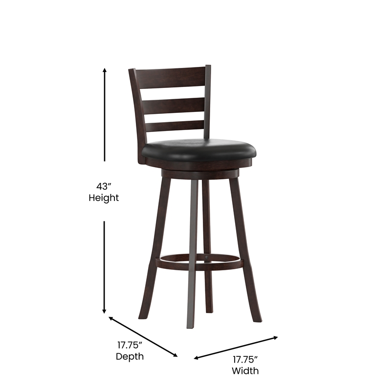 Commercial Wooden Swivel Bar Stools - Espresso/Black LeatherSoft