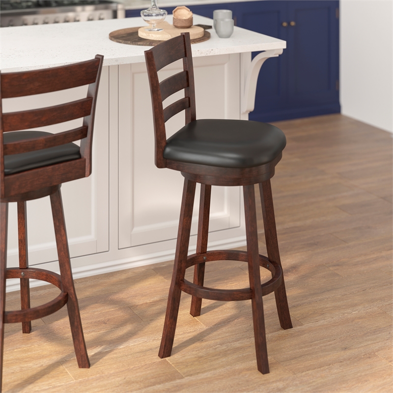 Commercial Wooden Swivel Bar Stools - Espresso/Black LeatherSoft