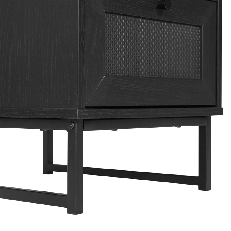 Set of 2 Mid-Century Modern Side Tables with Drawer and Shelf - Black