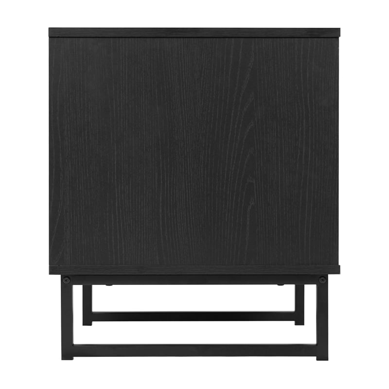 Set of 2 Mid-Century Modern Side Tables with Drawer and Shelf - Black
