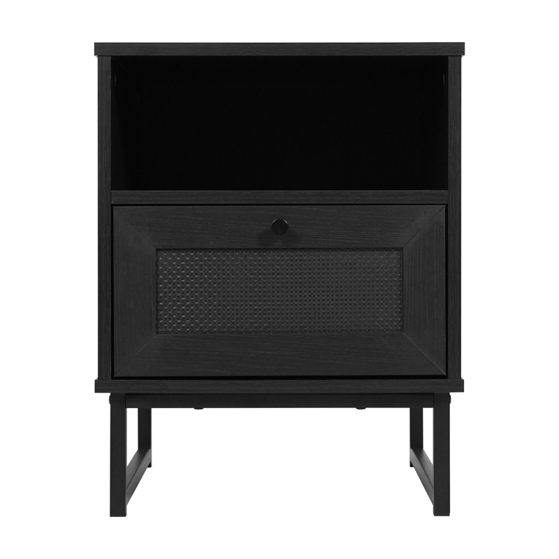 Set of 2 Mid-Century Modern Side Tables with Drawer and Shelf - Black