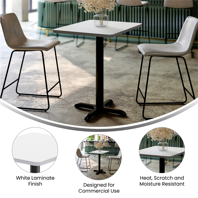 Commercial White Rectangular Dining Table Top with Black 