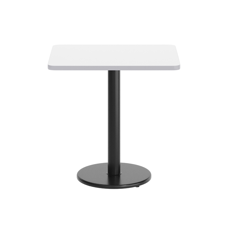 Commercial White Rectangular Dining Table Top with Black Round Base 24